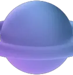 A 3D rendering of a blue planet with a prominent purple ring surrounding it.